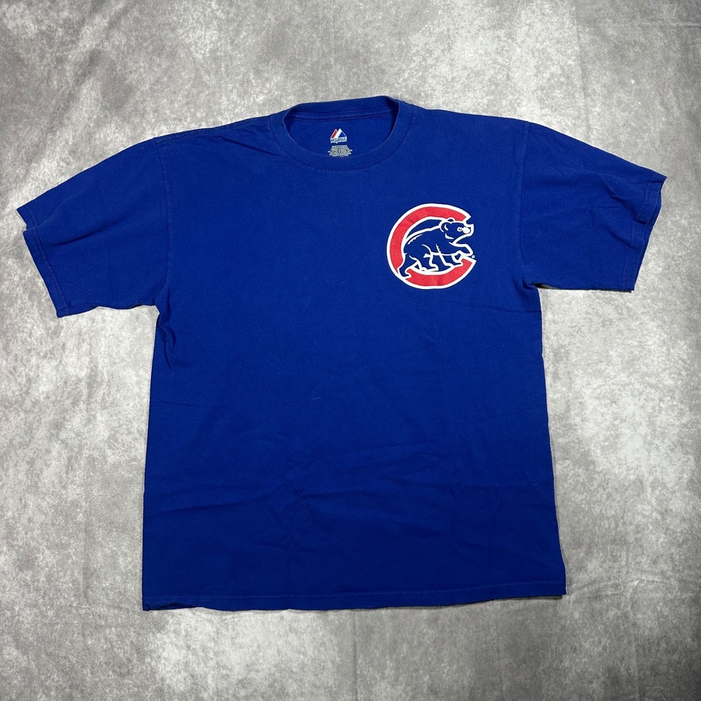 Majestic Chicago Cubs T-Shirt Mens Large Blue Beaumont 08 Baseball Graphic Tee